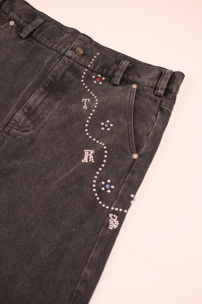 BEDAZZLED JORTS - BLACK